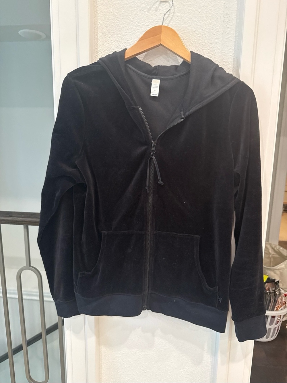 Old Navy Brand Intimates Black Velour Velvet Zip Hoodie XL Y2K